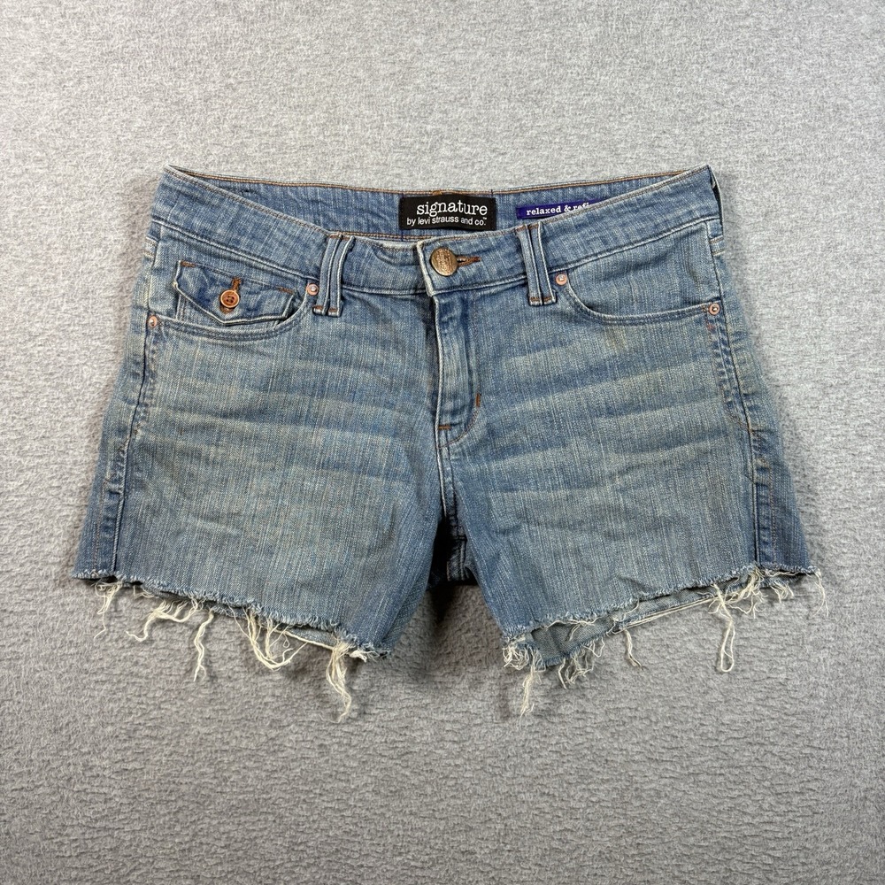 Signature Levi Strauss Denim Cutoff Shorts Women Low Rise Frayed Hem VTG Y2K